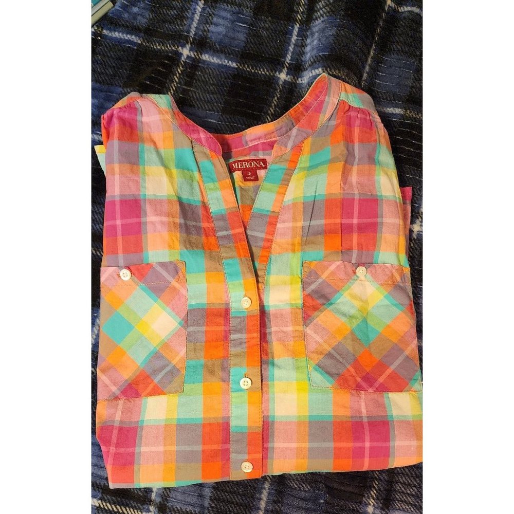 Merona Womens Plus Size Capri Sleeve Button Down 2 Pocket Blouse Size 3xl